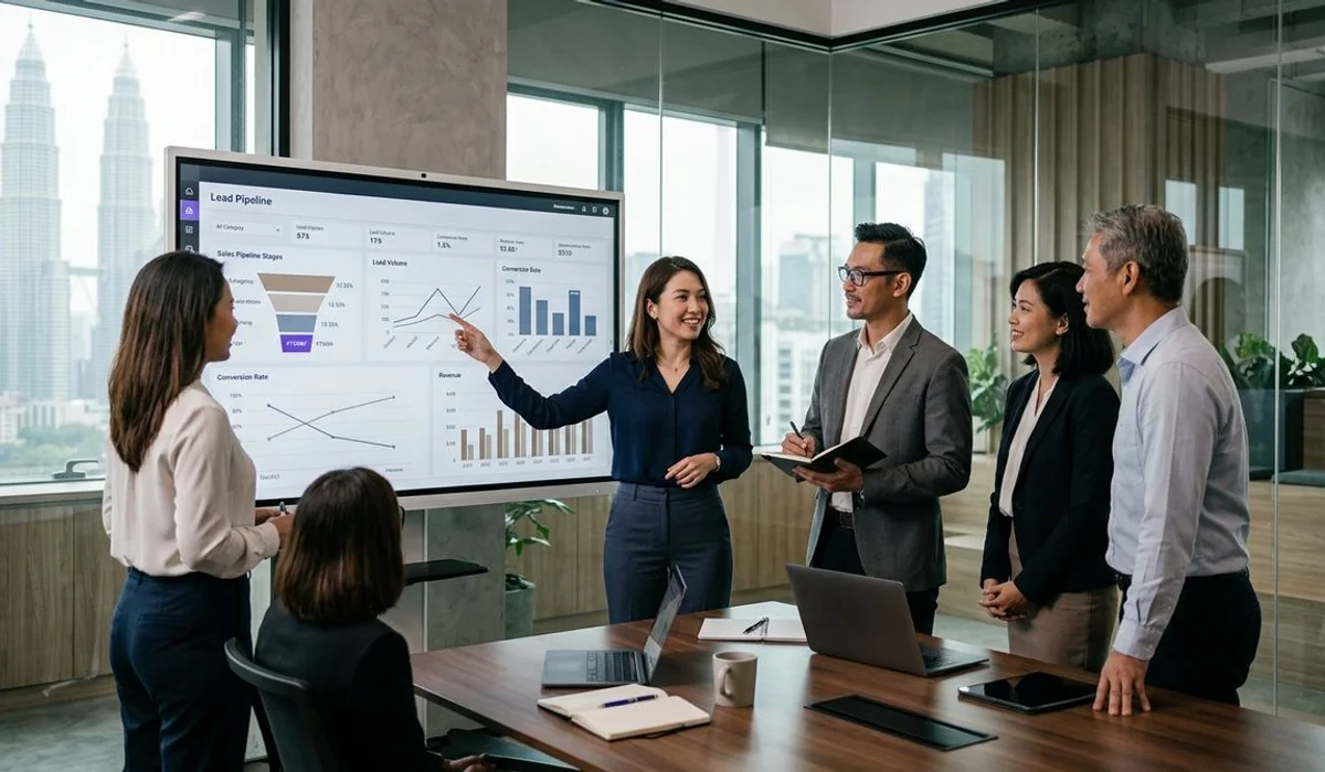 B2B team reviewing a lead pipeline