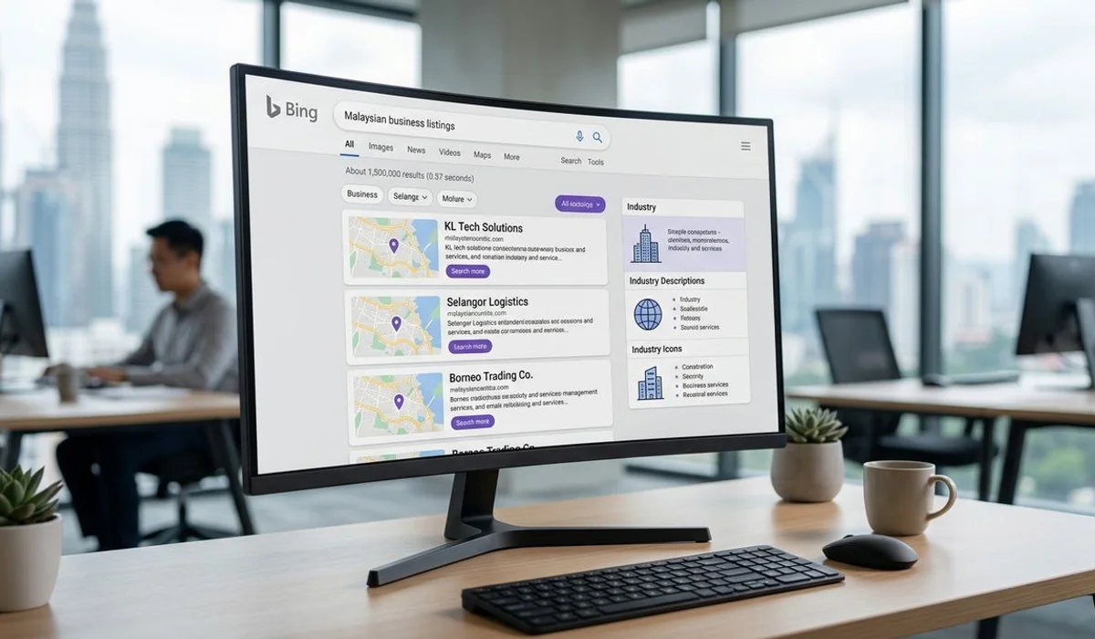 Bing search results with a Malaysian business listing