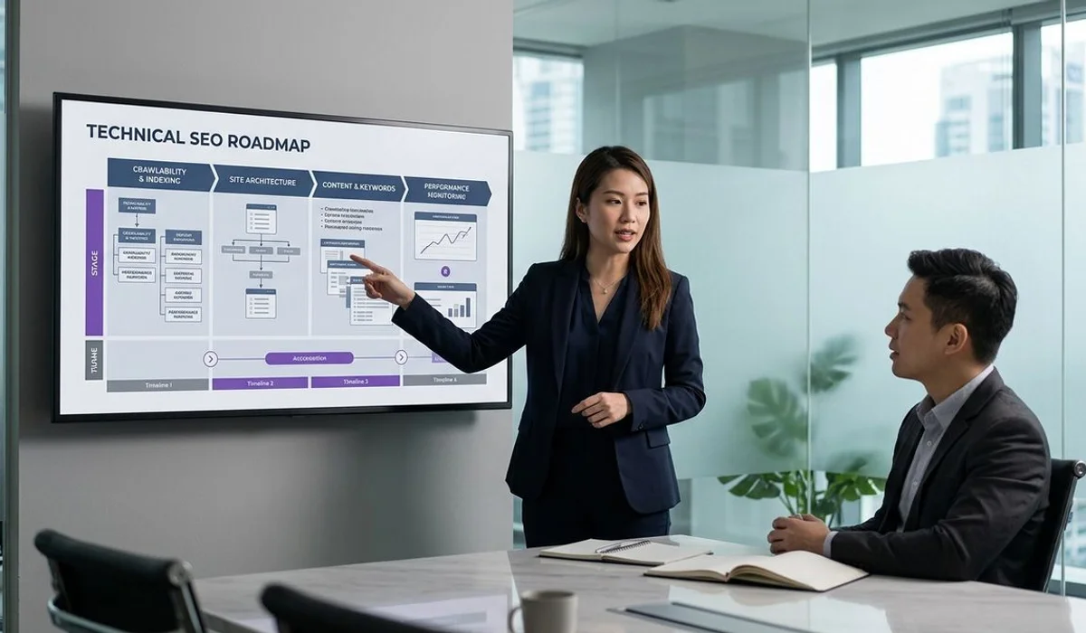 Consultant presenting a technical roadmap