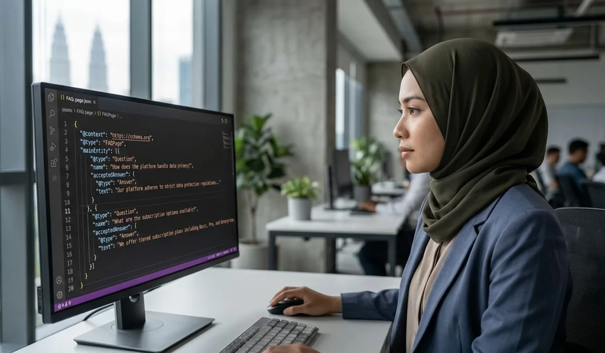 FAQ structured data in a code editor