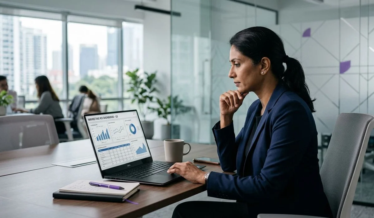Malaysian SME owner reviewing marketing ROI